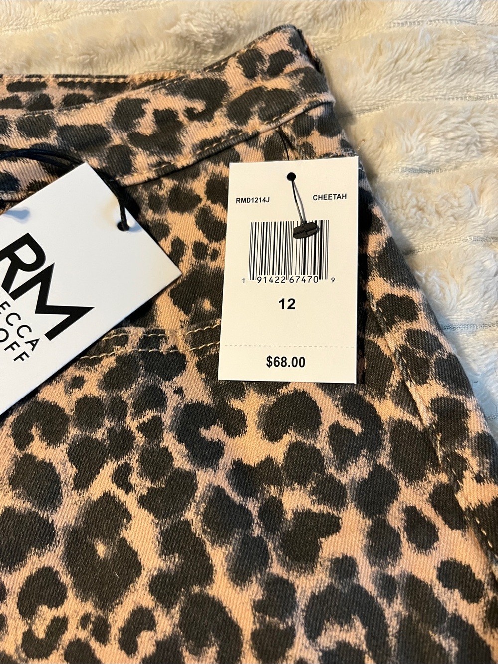 Rebecca Minkoff Leopard Print High Rise Wide-Leg Jeans Beige/Black NWT 12 - Picture 6 of 11